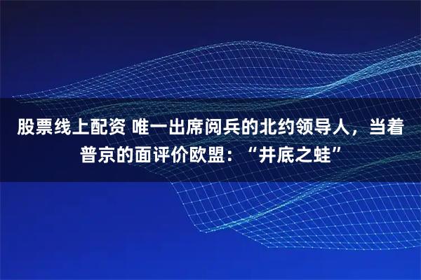 股票线上配资 唯一出席阅兵的北约领导人,当着普京的面评价欧盟:“井底之蛙”